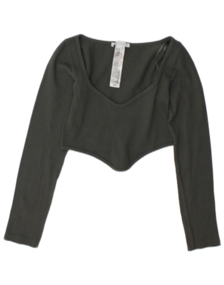 Zara Mujer Crop Top De Manga Larga UK 42 Poliamida Verde Medio
