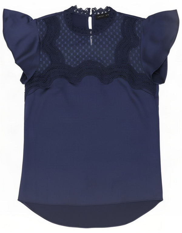 Vintage Womens Sleeveless Blouse Top UK 8 Small Navy Blue Flecked Polyester