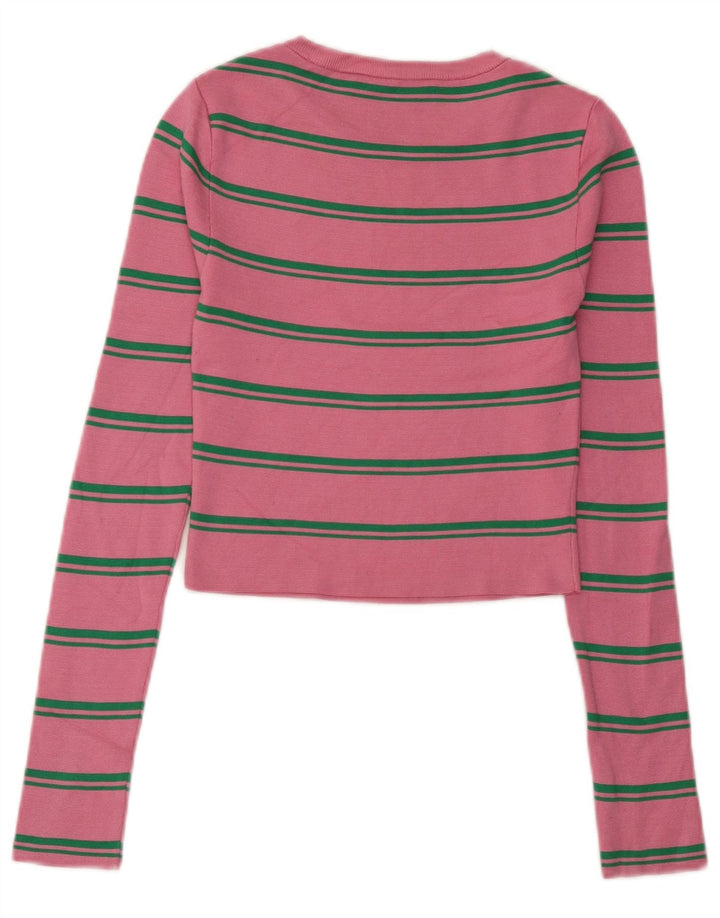 Zara Mujer Crop Top Manga Larga UK 8 Small Rosa Poliamida A Rayas