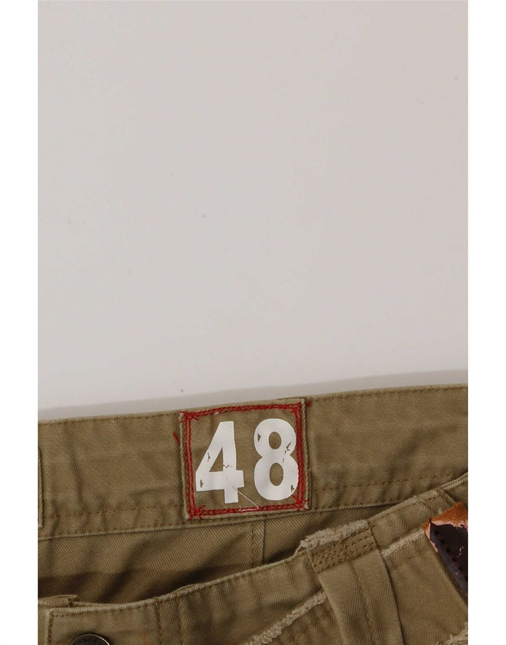 Vintage hombres pantalones cortos cargo IT 48 Medio W32 Algodón caqui