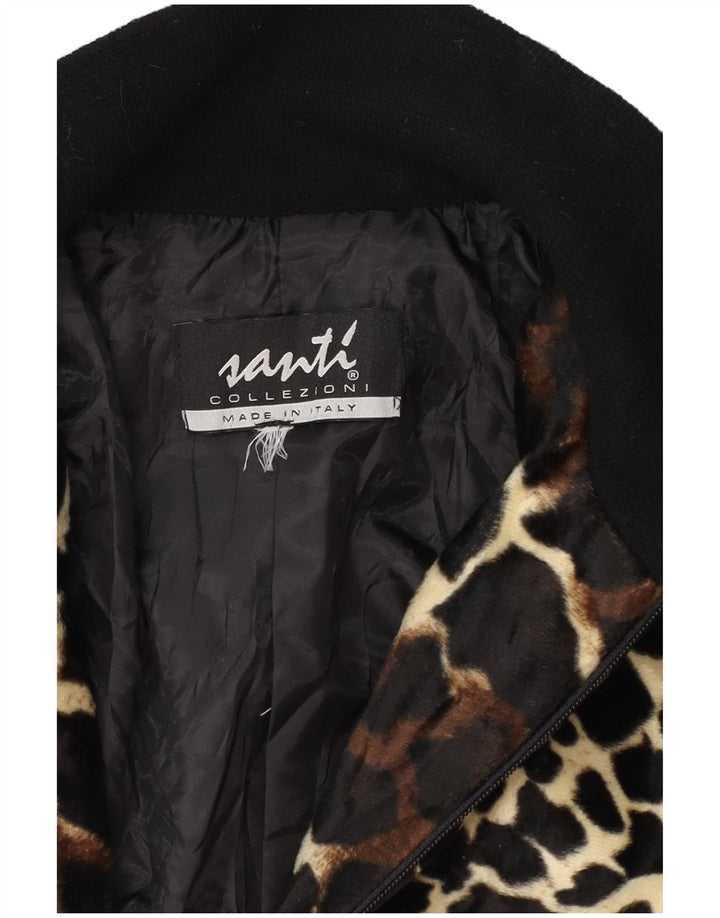 Vintage mujer bomber chaqueta Reino Unido 12 medio negro animal print