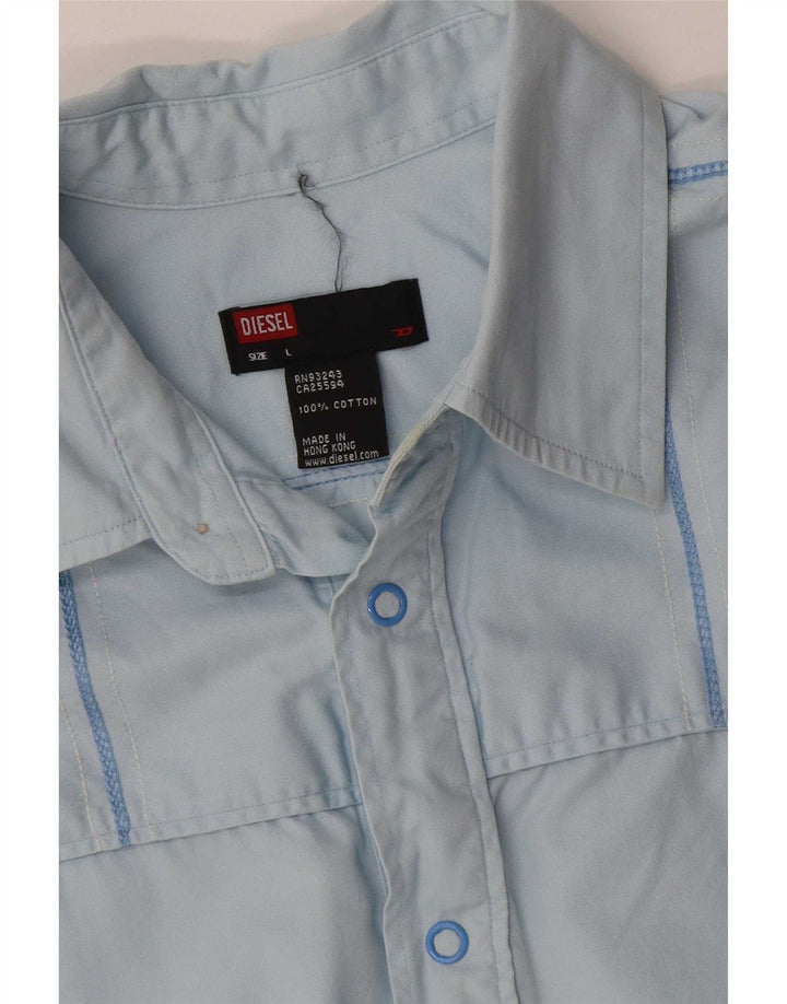 Diesel Hombre Camisa De Manga Corta De Algodón A Rayas Azul Grande