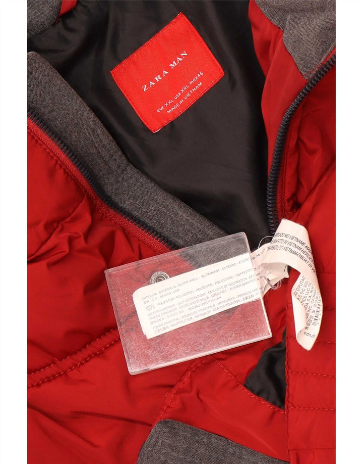 Zara Chaqueta acolchada con capucha para hombre UK 44 2XL Poliéster rojo