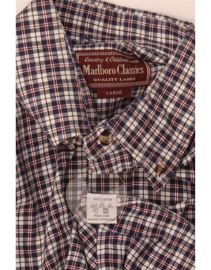 Camisa Marlboro Classics Hombre Grande Azul Marino Cuadros Algodón