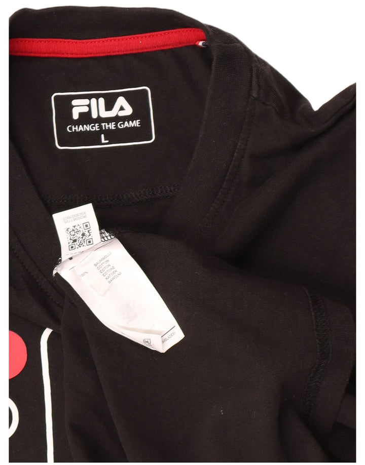 Fila Mens Graphic Top Manga Larga Grande Algodón Negro