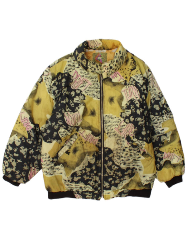 Vintage mujer chaqueta bomber gráfica Reino Unido 18 XL amarillo animal print