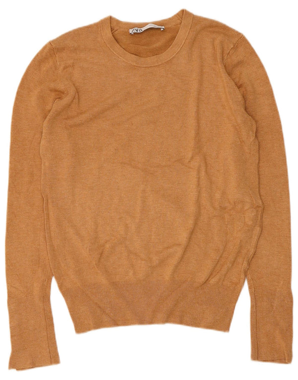 Zara Jersey con cuello redondo para mujer, talla 40, talla grande, color beige