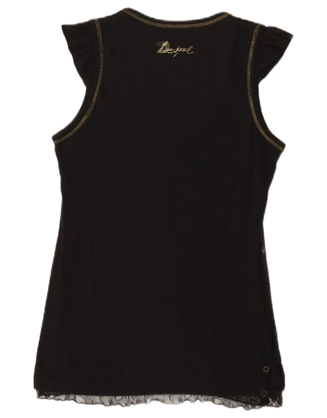 Desigual Mujer Chaleco Top Reino Unido 14 Grande Algodón Negro