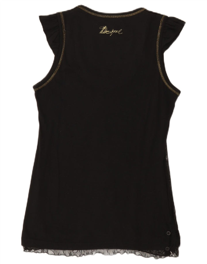 Desigual Mujer Chaleco Top Reino Unido 14 Grande Algodón Negro