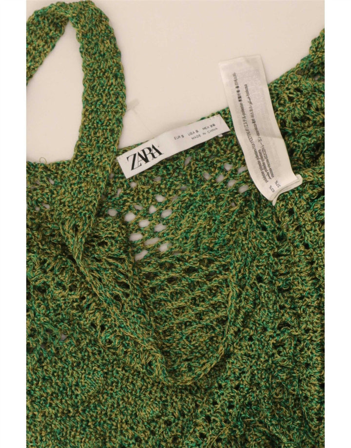 Zara Mujer Crochet Cami Top UK 8 Pequeño Poliéster Verde
