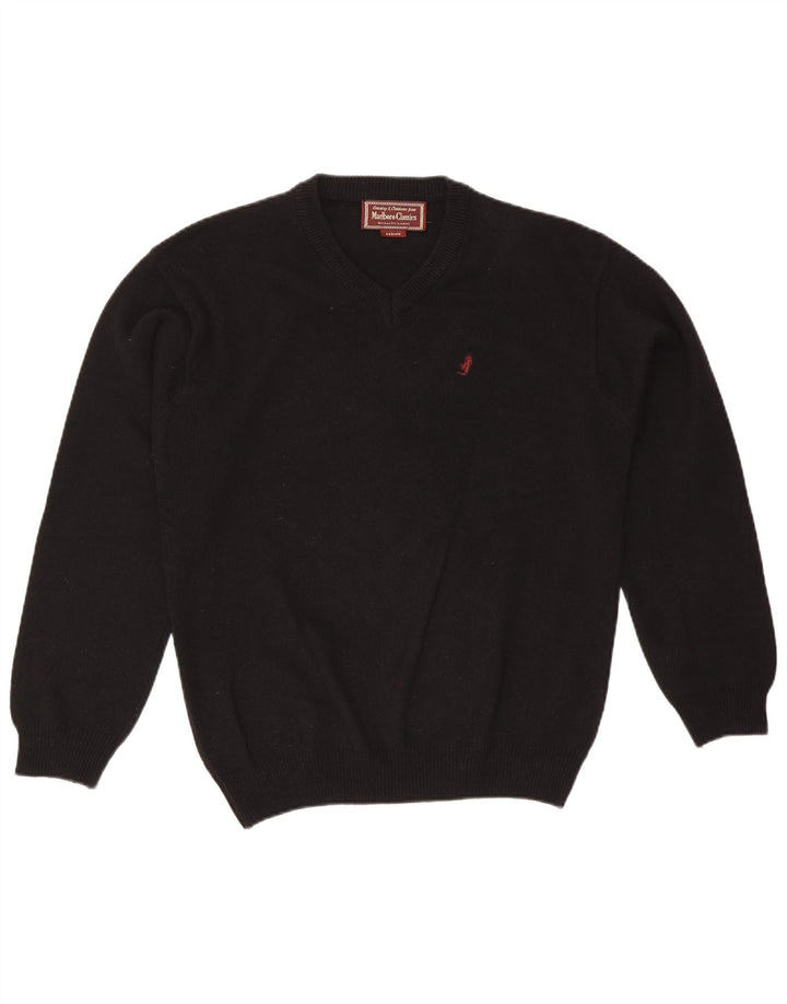 Marlboro Classics - Jersey con cuello en V para hombre, lana negra mediana