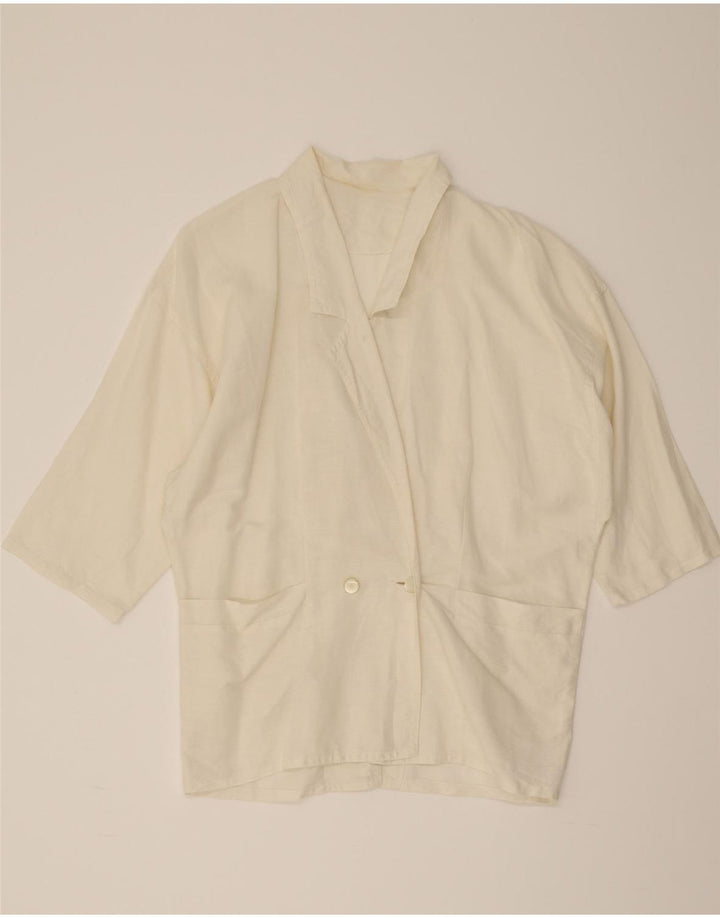 VINTAGE Womens Double Breasted Blazer Jacket IT 42 Medium White Vintage Vintage and Second-Hand Vintage from Messina Hembry 
