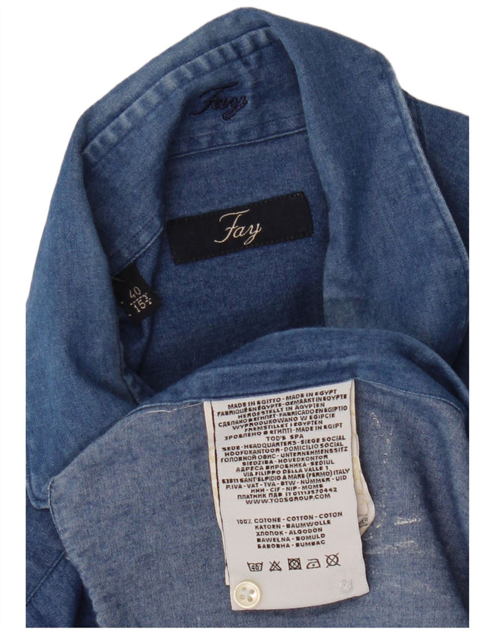 Camisa vaquera para hombre Fay Talla 40 15 3/4 Algodón azul medio