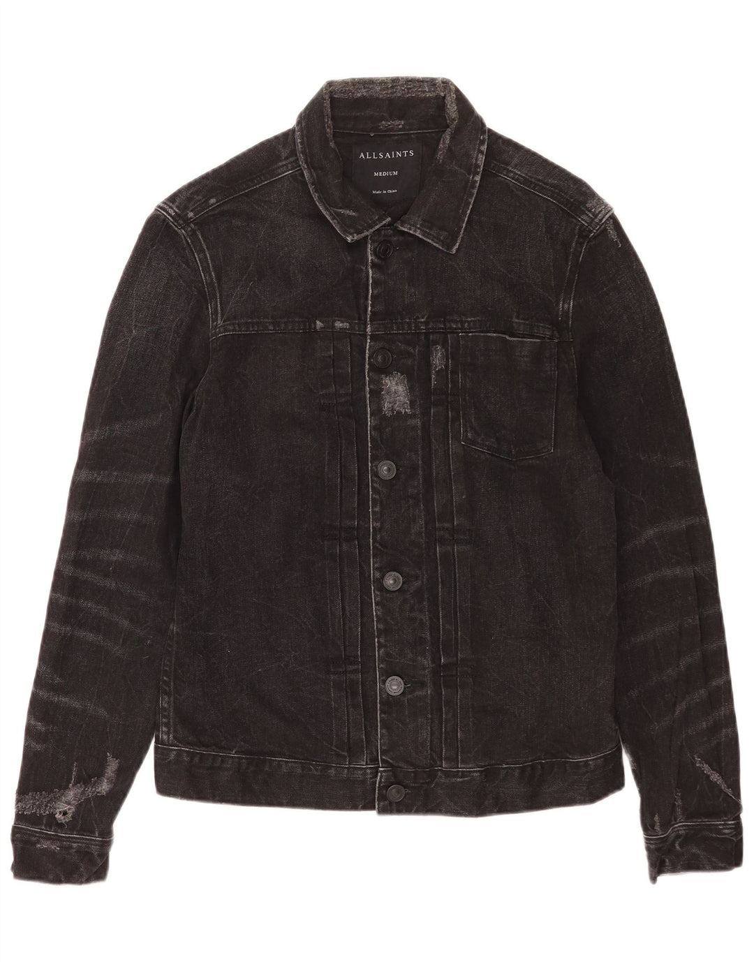 All Saints Chaqueta vaquera desgastada para hombre UK 38 Mediana Algodón negro