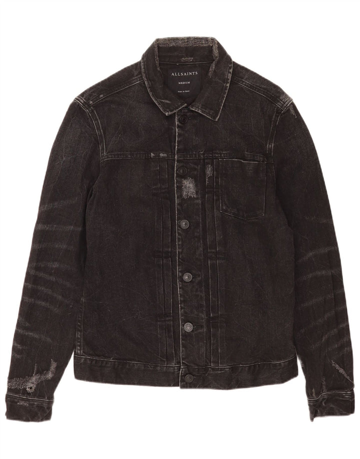 All Saints Chaqueta vaquera desgastada para hombre UK 38 Mediana Algodón negro