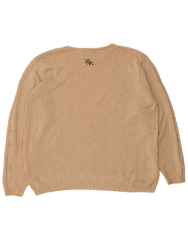 Tulchan - Jersey para mujer con cuello barco, talla 40, XL, algodón floral beige