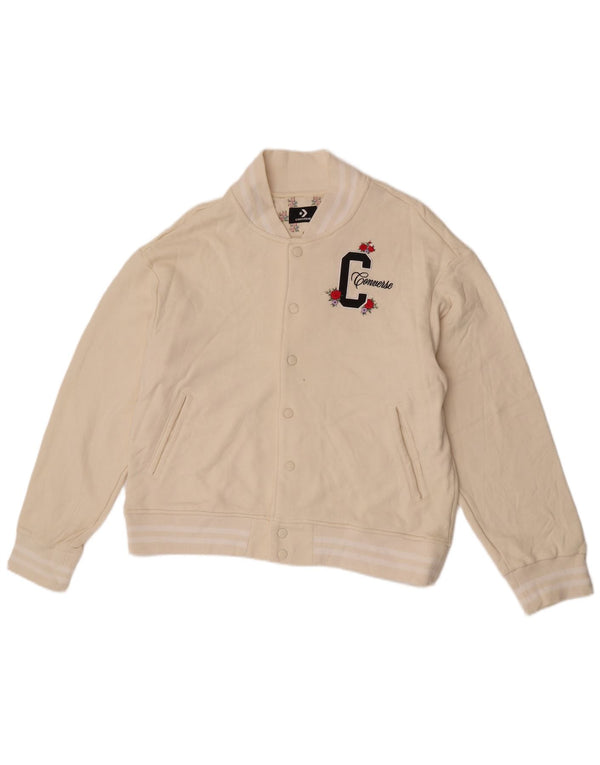 Converse - Chaqueta universitaria gráfica para mujer (talla 40, XL), algodón a rayas blancas