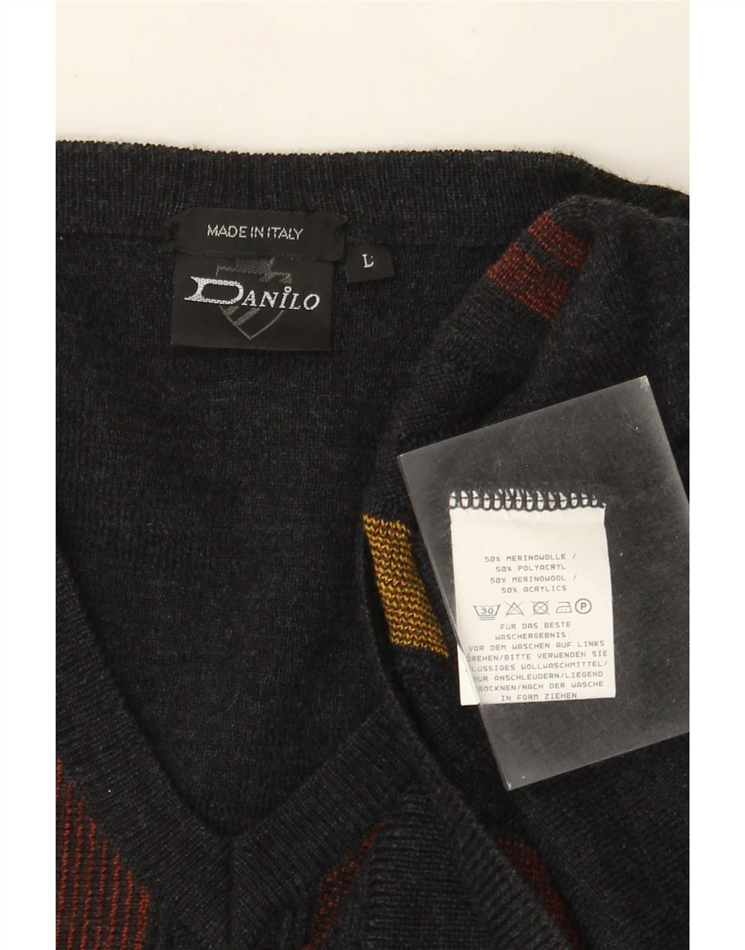 Danilo Jersey con cuello en V para hombre, talla grande, poliacrílico a rayas grises
