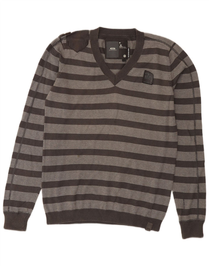 G-Star Hombre Jersey con cuello en V de algodón a rayas gris medio