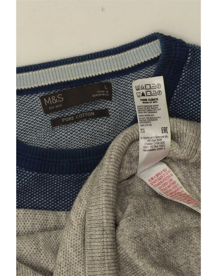 Marks & Spencer Jersey De Cuello Redondo Para Hombre De Algodón Gris Color Block Grande