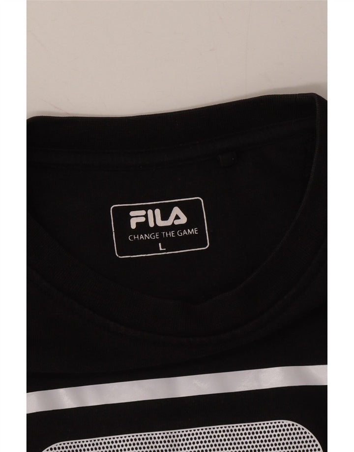 FILA Mens Graphic Sweatshirt Jumper Large Black Colourblock Vintage Fila and Second-Hand Fila from Messina Hembry 