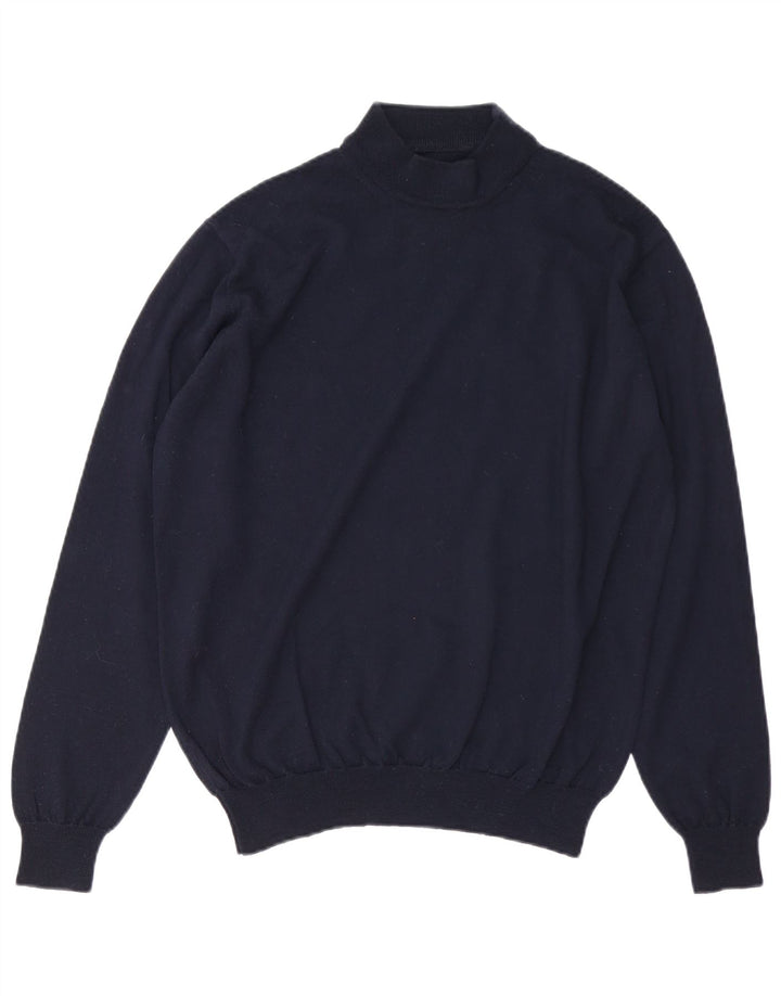 VINTAGE Hombres Turtle Neck Jumper Suéter Grande Azul Marino