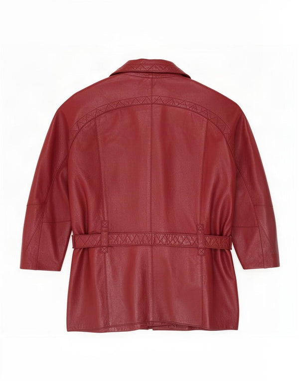 Vintage mujer chaqueta biker de cuero de gran tamaño EU 38 Medio Borgoña