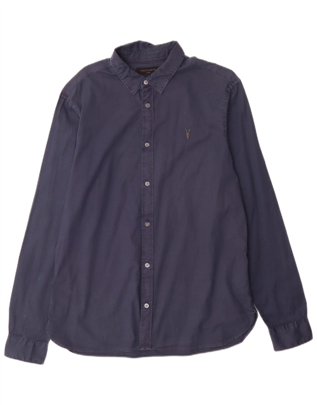 All Saints Camisa de corte regular para hombre de algodón azul marino grande