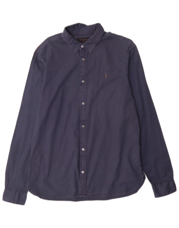 All Saints Camisa de corte regular para hombre de algodón azul marino grande