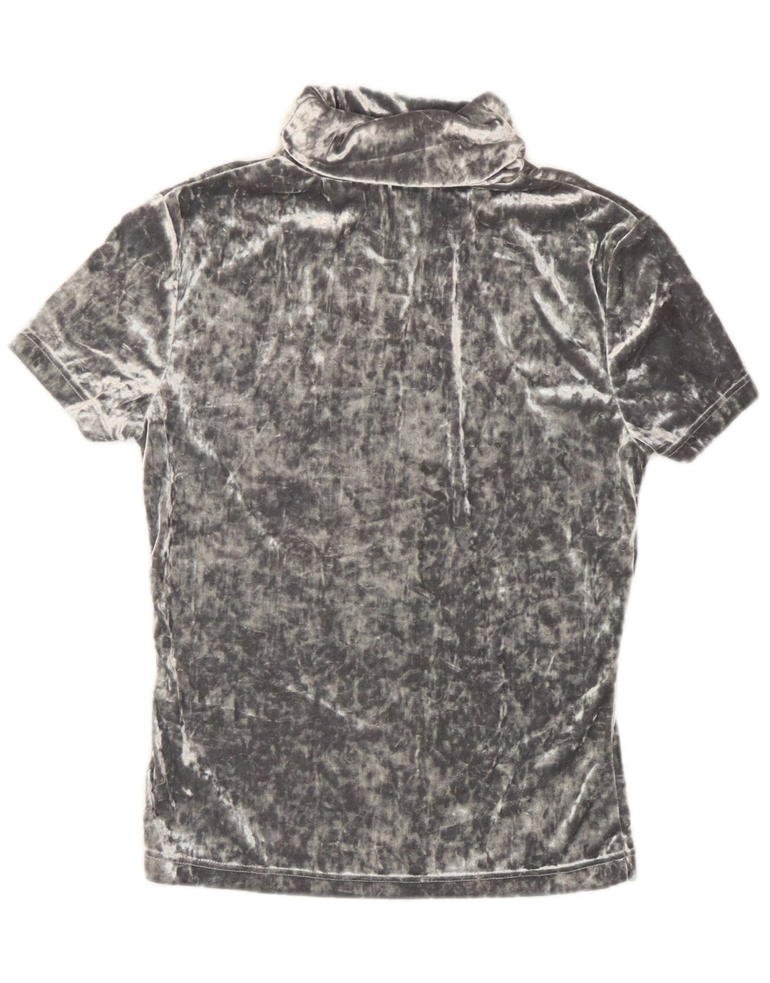 Vintage mujer Velour camiseta Top Reino Unido 12 Poliéster gris medio