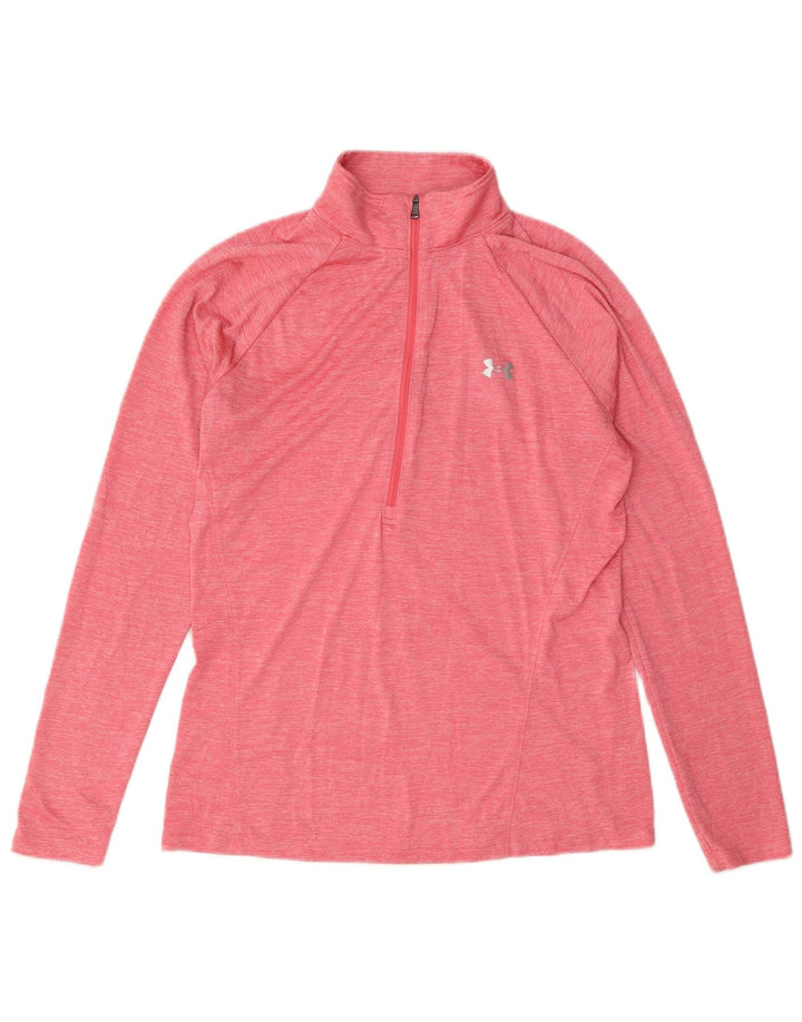 Under Armour Camiseta con cuello y cremallera para mujer, manga larga, talla 40, talla grande, color rosa
