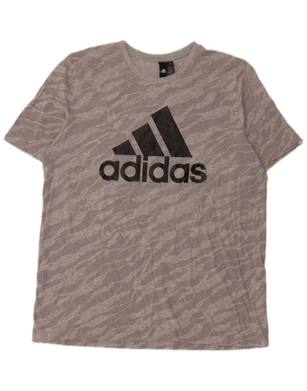 Adidas Hombre Camiseta Gráfica Top XL Gris Animal Print Algodón