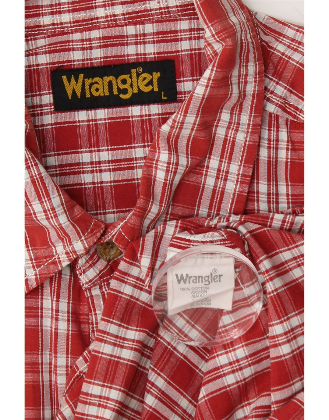 WRANGLER Camisa de manga corta para hombre de algodón a cuadros rojos grandes