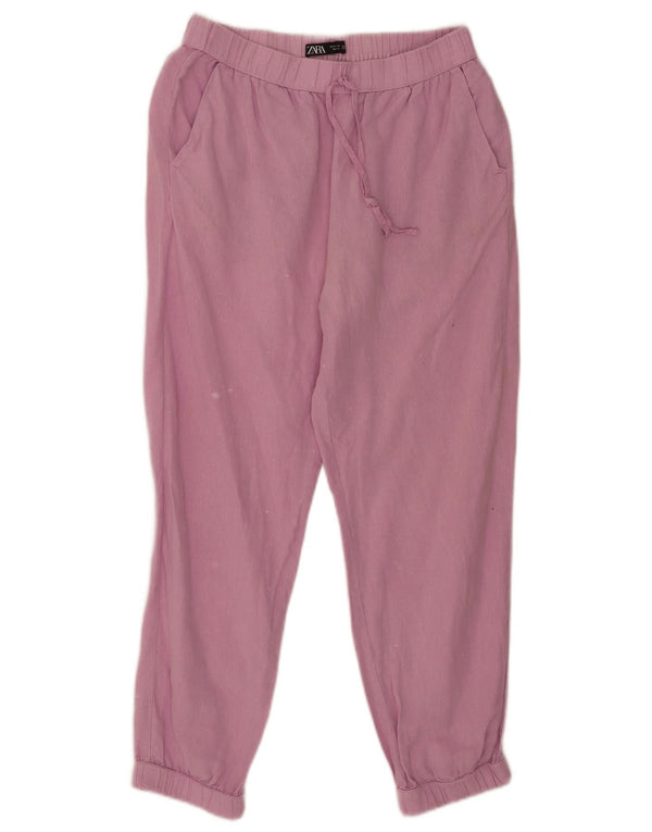 Zara Mujer Pantalones Cortos De Corte Relajado Pequeño W26 L25 Lino Rosa