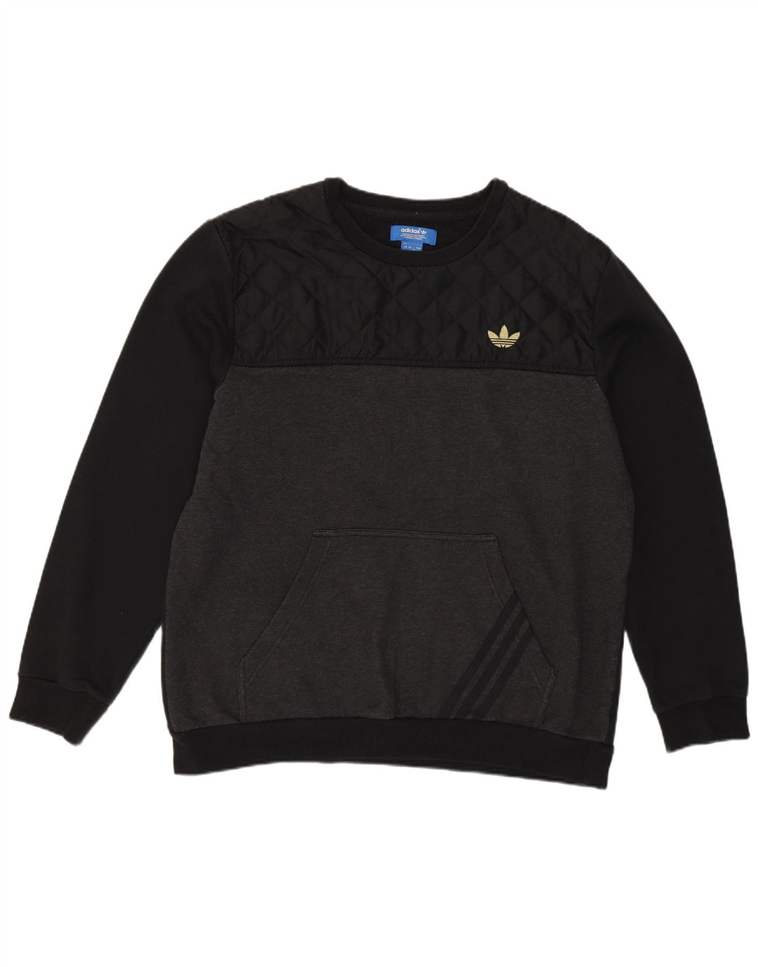 Adidas Hombre Sudadera Jumper Grande Negro Colorblock Algodón