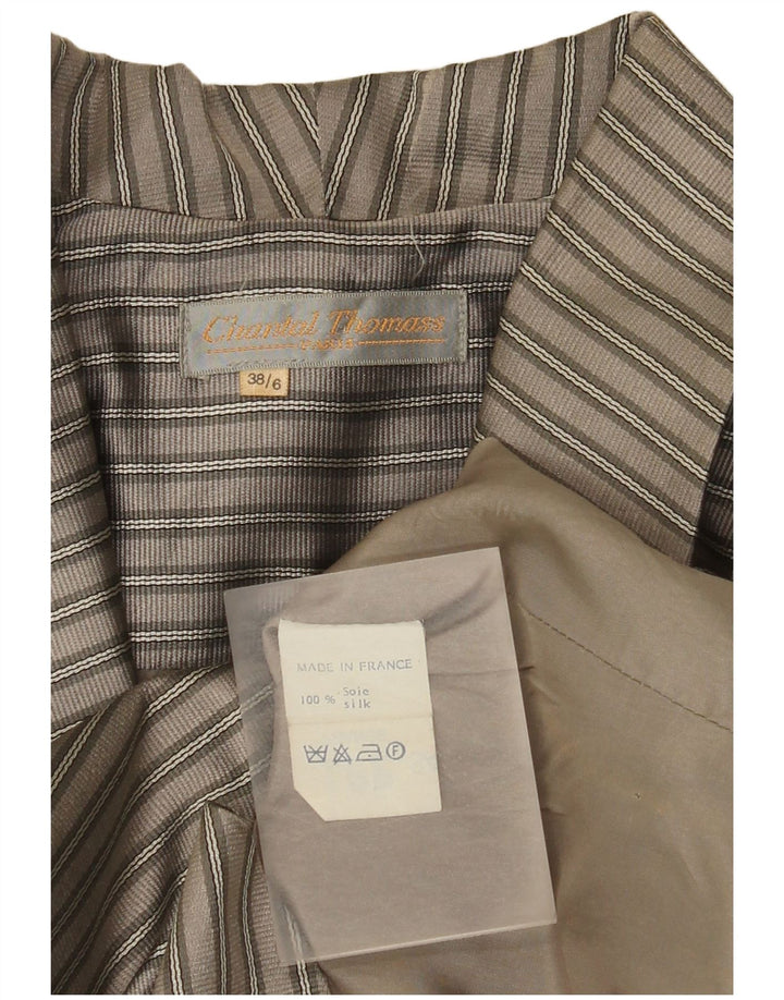 Vintage mujer crop 2 botones Blazer chaqueta EU 38 gris medio seda a rayas