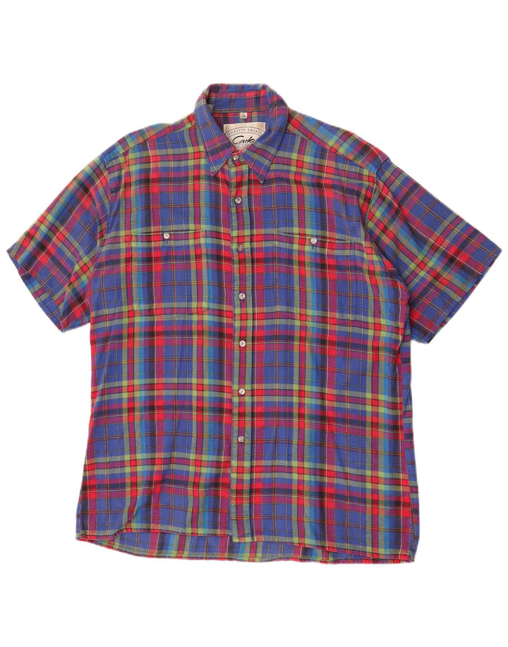 Carlo Comberti Camisa De Franela De Manga Corta Para Hombre Talla 41/42 Large Blue Check