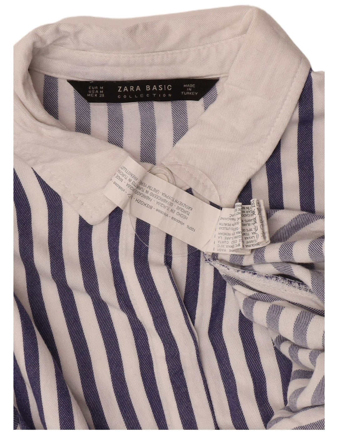 Zara Blusa Camisa Mujer UK 42 Viscosa Rayas Azul Medio