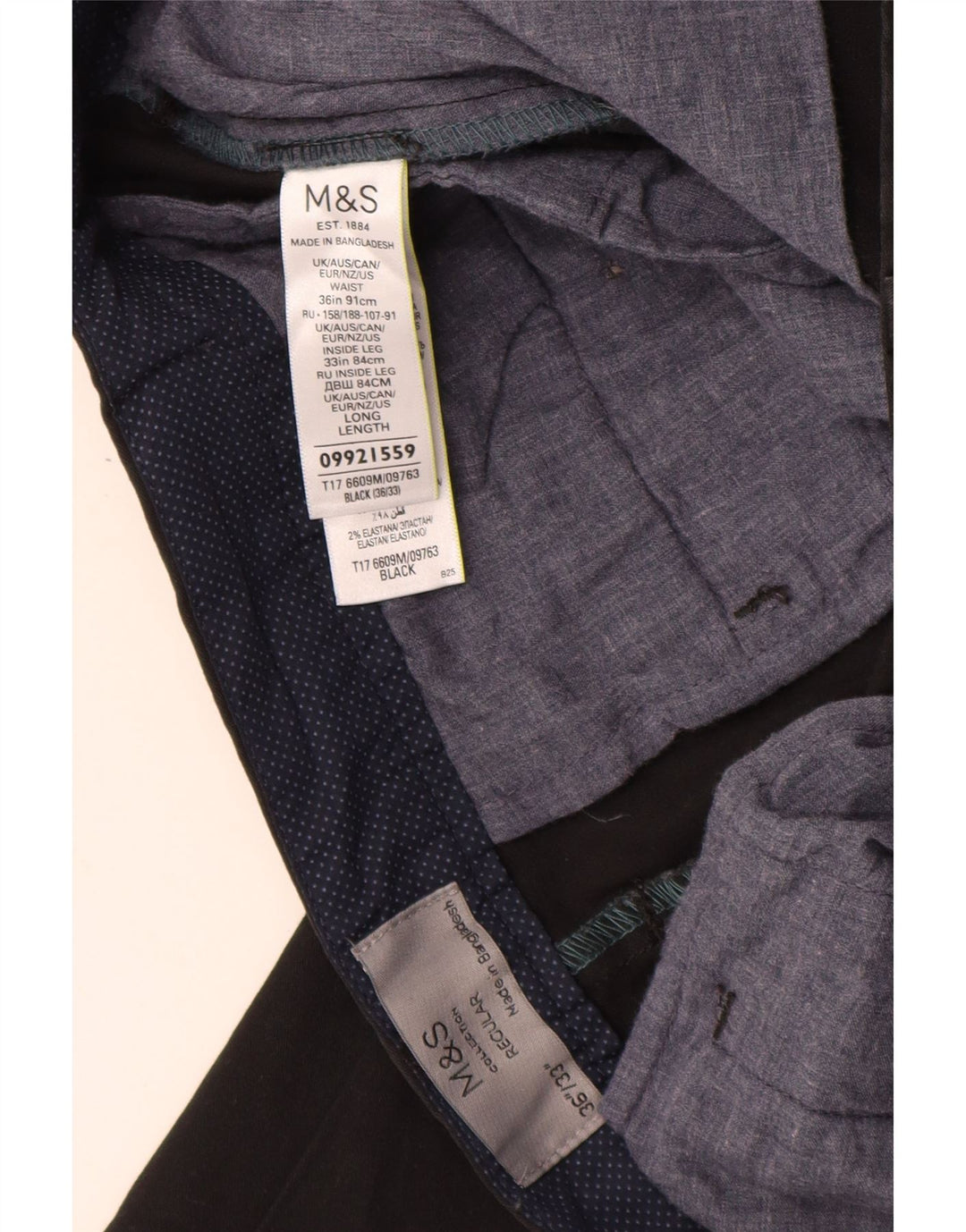 MARKS & SPENCER Pantalones chinos de corte regular para hombre W36 L33 Algodón negro