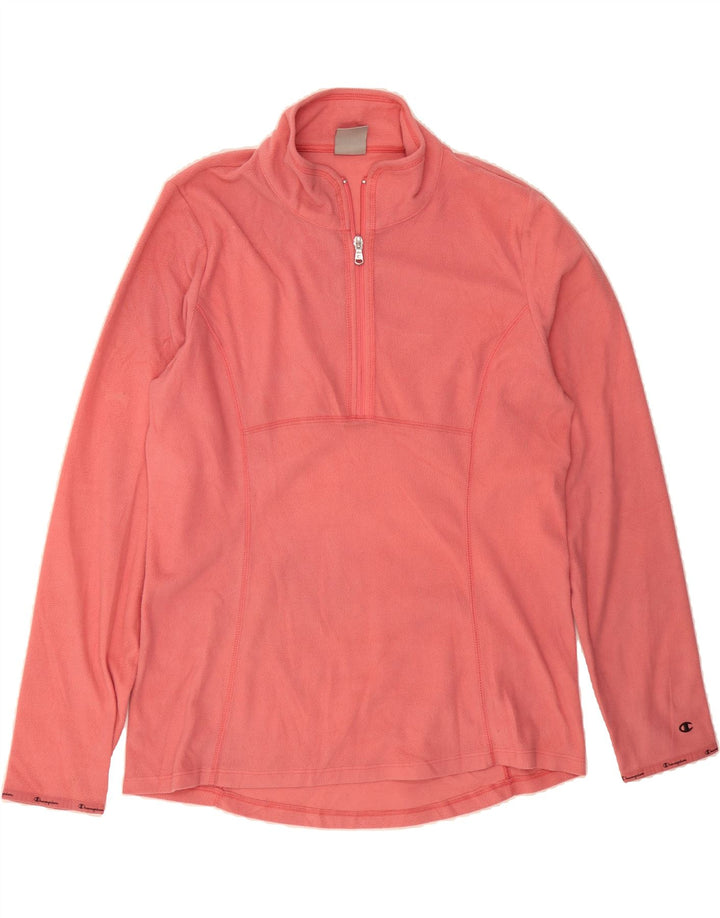 CHAMPION Womens Zip Neck Fleece Jumper UK 16 Large Pink Polyester Vintage Champion and Second-Hand Champion from Messina Hembry 