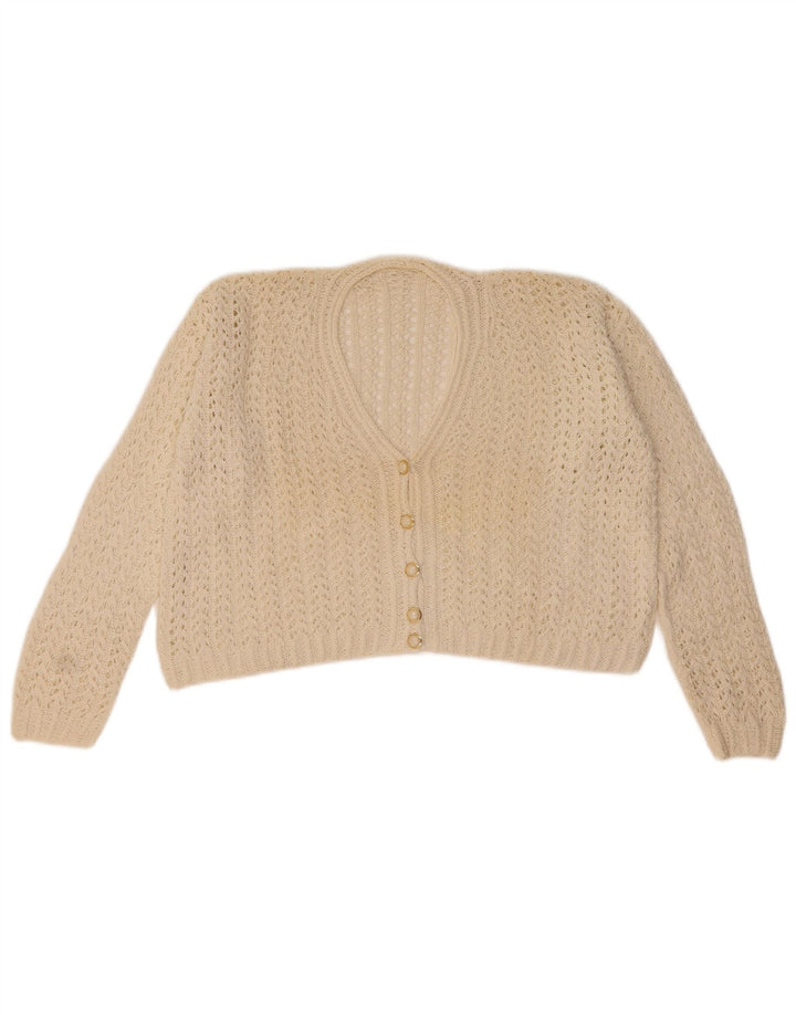 Vintage mujer crop cardigan suéter Reino Unido 14 blanco medio