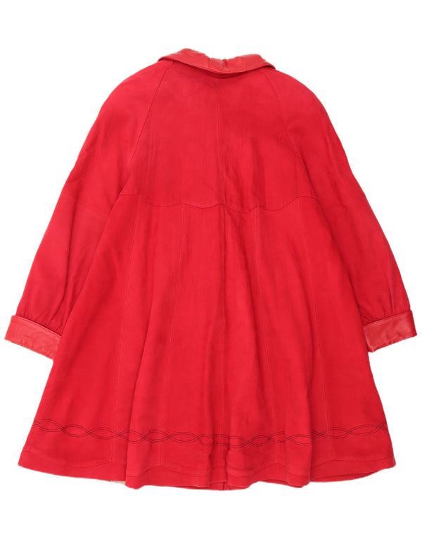 Vintage mujer abrigo de ante de gran tamaño Reino Unido 14 cuero rojo medio