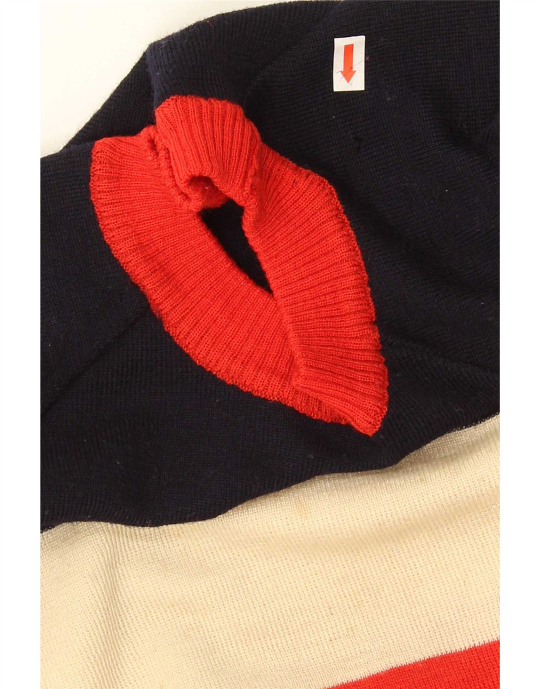 Vintage hombres cuello redondo jersey suéter IT 46 pequeño bloque de color multicolor