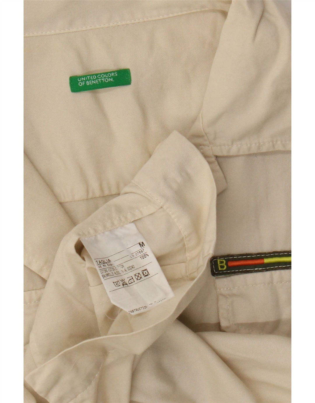 Benetton Camisa De Manga Corta Mujer ES 42 Algodón Beige Medio