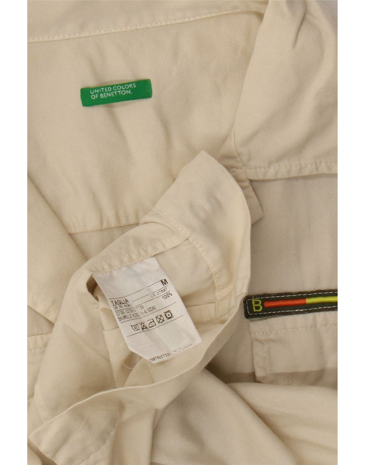 Benetton Camisa De Manga Corta Mujer ES 42 Algodón Beige Medio
