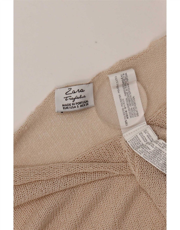 Zara Mujer Crop Oversize Top Manga 3/4 UK 10 Small Beige Poliéster