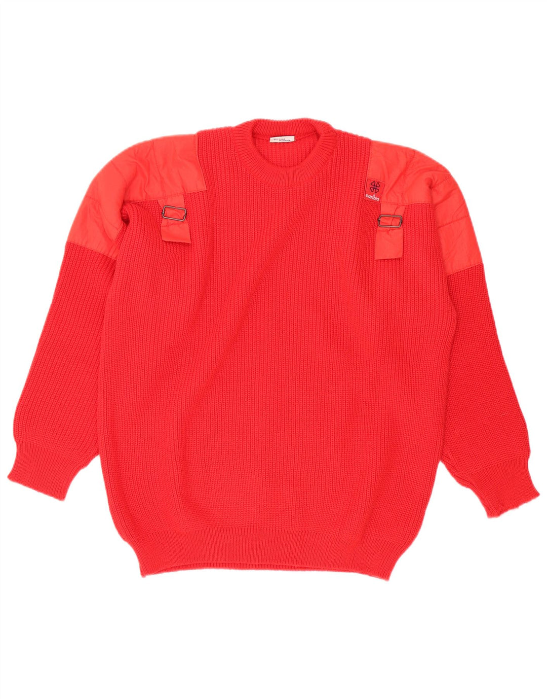Vintage hombres cuello redondo jersey suéter medio rojo lana