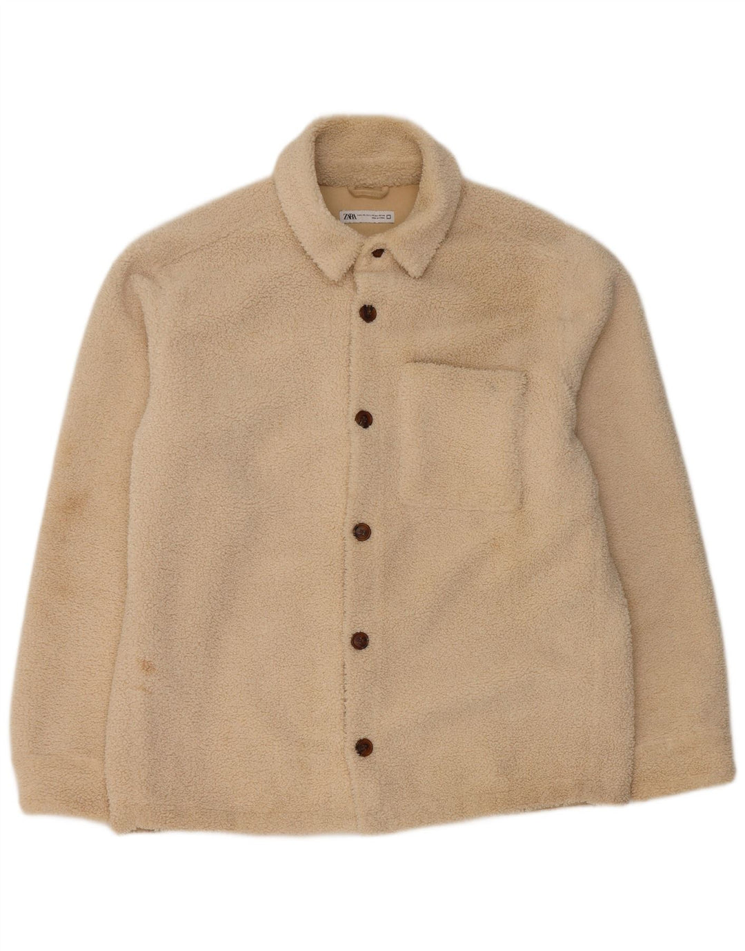 Zara Mens Bomber Fleece Jacket UK 42 XL Poliéster Beige
