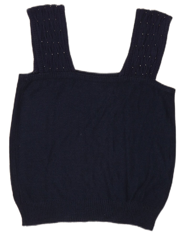 Vintage mujeres crop punto Cami Top Reino Unido 8 pequeño azul marino