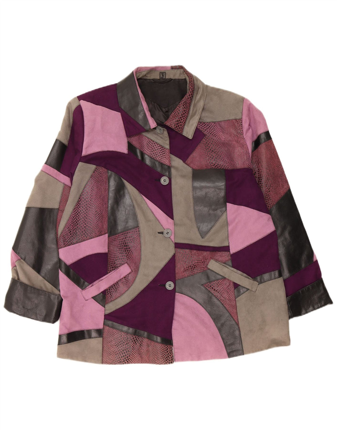 Vintage mujer chaqueta de cuero Reino Unido 18 XL multicolor patchwork cuero